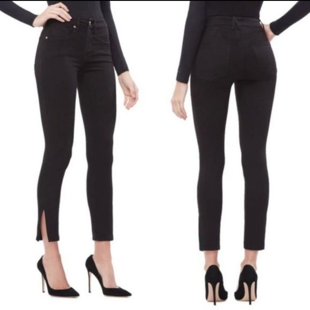 Good American Good Waist Crop Slit Ankle black denim jeans 00/24